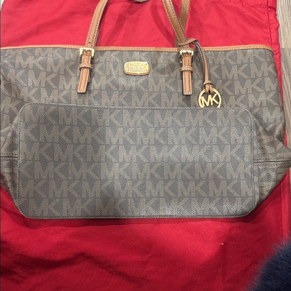 Michael Kors Brown Monogram Tote with Tan Accents